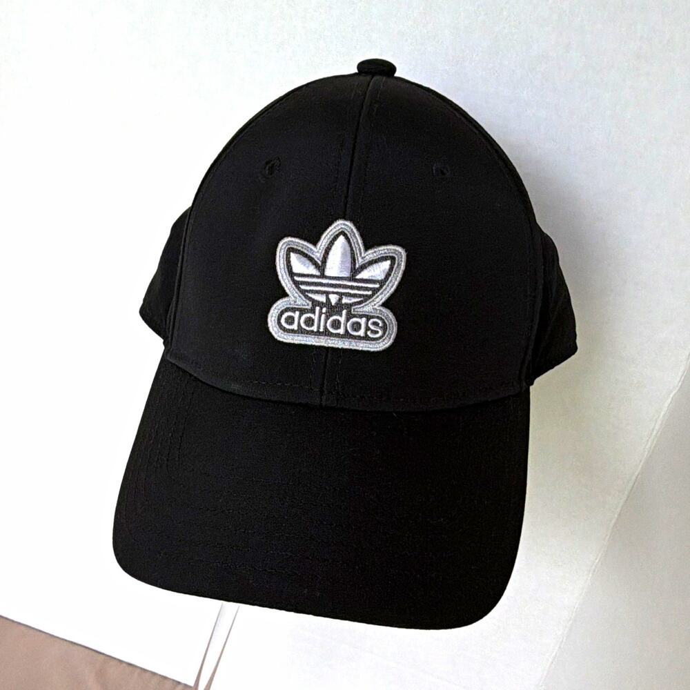 adidas Trefoil Logo Baseball Cap Hat Black Adjustable Unisex Adults One Size